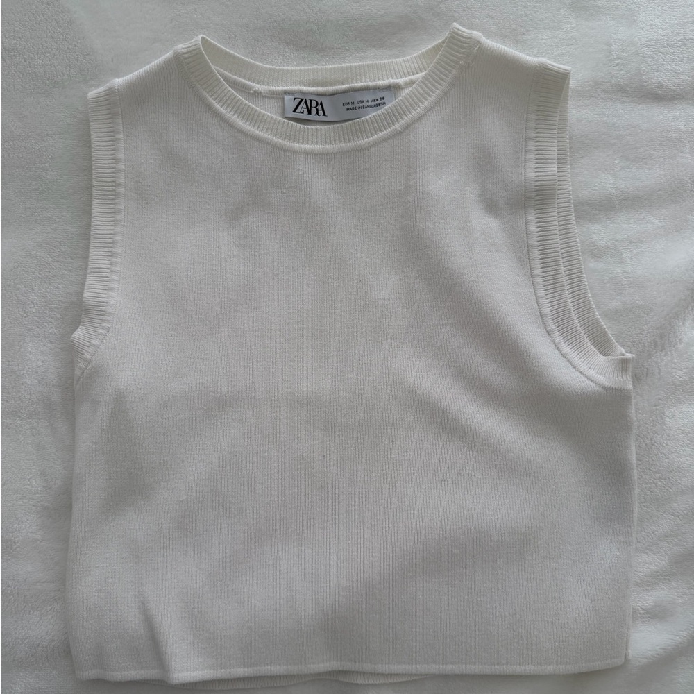 Zara White Ribbed Tank Top